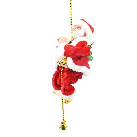 Babbo Natale Elettrico Arrampicante su Perline Giocattolo Musicale Ornamento di Natale Bambola Animata per Decorazione Domestica