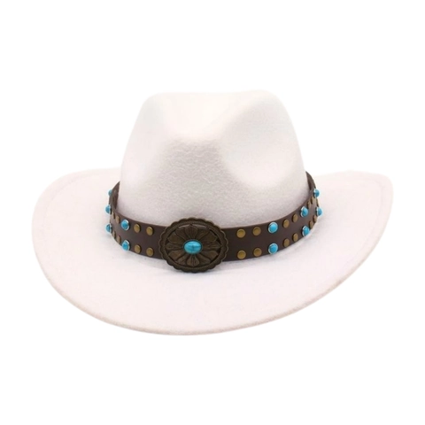 Kinderen Vintage Western Cowboyhoed Met Turkoois Kunstleer Band Polyester Vilt Fedora Etnische Zonnehoed Voor Jongens Meisjes Feest Outdoor