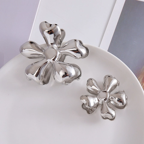 Molletta Per Capelli A Forma Di Fiore Lega Metallica Lucida Metallizzata Galvanizzata Shark Clip Eleganti Accessori Per Capelli Per Donne