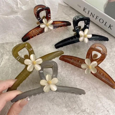 Molletta Per Capelli A Fiore Elegante Acetato Resina Perla Artificial Floreale Pinza A Squalo Accessorio Per Capelli Da Donna