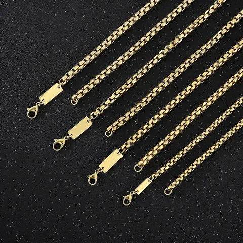 Collar De Cadena De Caja De Acero Inoxidable Con Etiqueta Rectangular Joyería De Hip Hop Minimalista Para Hombres