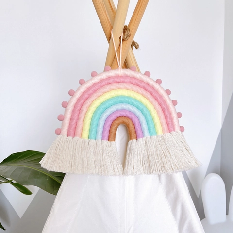 Decorazione Da Parete Arcobaleno In Macramè Corda Di Cotone Intrecciata A Mano Pom Pon Nappa Decorazioni Per Cameretta Bambini
