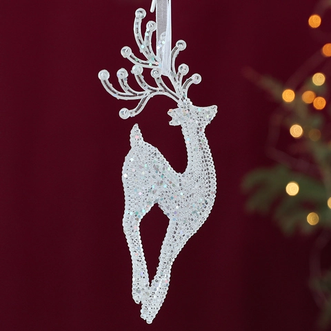 Acrylic Transparent Christmas Hanging Ornaments Glitter Snowflake Reindeer Icicle Tree Decoration Festive Holiday Decor