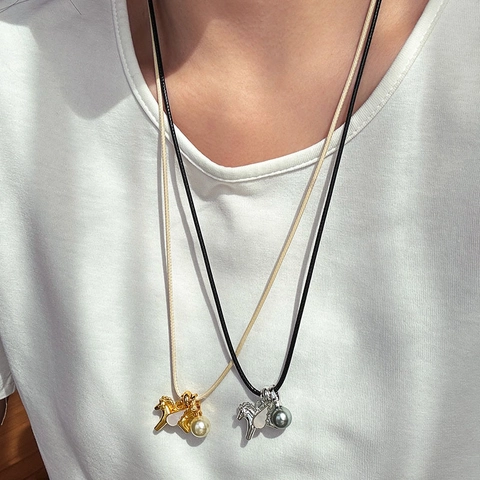 Collar Con Colgante De Caballo Perla Artificial Circonita Esmalte Animal Pegaso Cordón Trenzado Cadena De Suéter Ajustable Joyería Mujer