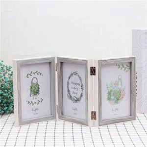 Klappbarer Fotorahmen Holzstruktur Doppelseitig Desktop Bilderrahmen Nordisch Vintage Mehrfachrahmen Tischdisplay
