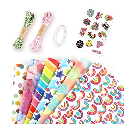 Gift Wrapping Paper Rainbow Polka Dot Star Pattern Decorative Coated Art Paper For Birthday Holiday Celebration
