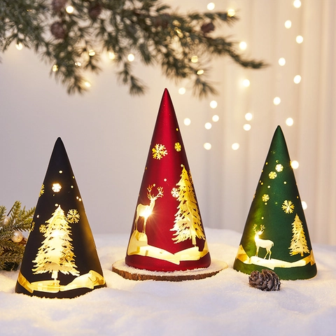 LED Weihnachtsbaum Kegel Ornament Licht Mattiert PVC Rentier Schneeflocke Hohl Aus Desktop Dekorative Festive Nachtlampe