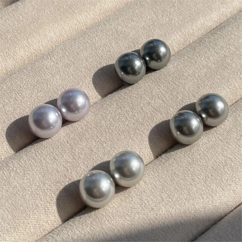Round Glass Artificial Pearl Stud Earrings With 925 Sterling Silver Earring Post Minimalist Classic Elegant Jewelry For Women