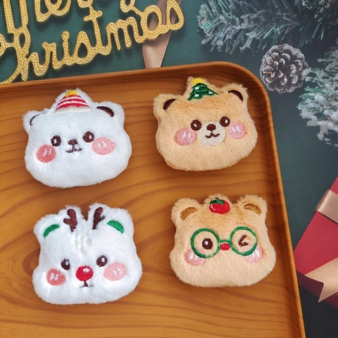Plush Cartoon Bear Animal Head DIY Accessories Embroidery Brooch Parts For Hair Clips Bags Christmas Birthday Decor Cute