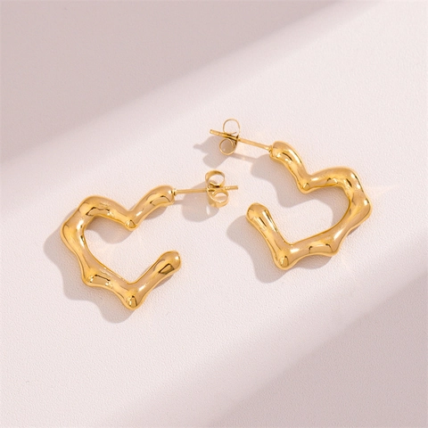 Herz Ohrringe Edelstahl Unregelmäßige Geometrische Wellenstruktur Französischer Stil Minimalistischer Modeschmuck Damen