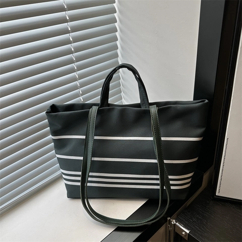 Borsa Tote In Tela A Righe Da Donna Grande Capacità Borsa A Spalla Minimalista Con Chiusura Magnetica Quotidiana