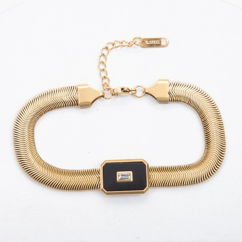 Roestvrijstalen Armband Ketting Met Schelp Zirkoon Rechthoekige Hanger 18K Verguld Slangenketting Sieraden