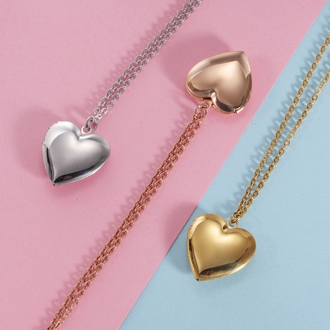 Collana Con Medaglione Per Foto A Cuore Acciaio Inossidabile Pendente Apertura Catena Lunga Gioielli Minimalisti