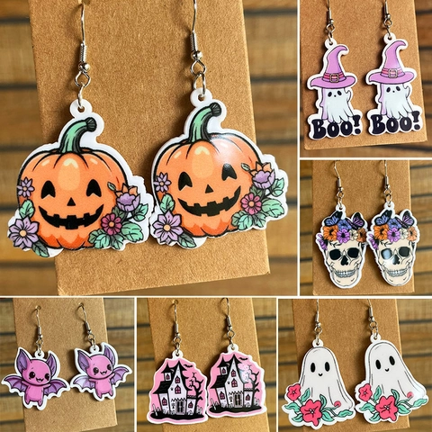 Halloween Acryl Ohrringe Mit Ohrstecker Süße Cartoon Geist Kürbis Fledermaus Totenkopf Geisterhaus Schmuck Für Damen