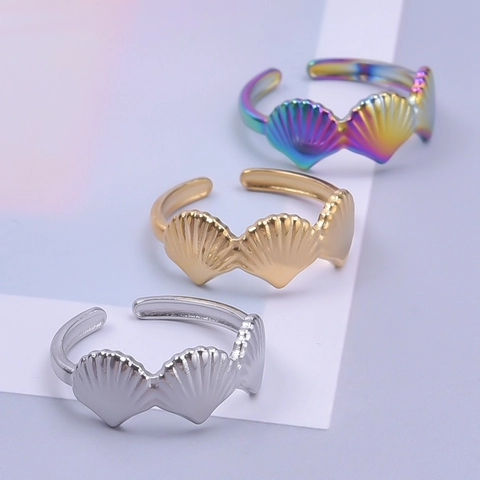 Verstellbarer Ring In Muschelfächerform Edelstahl Ozean-Stil Minimalistischer Schmuck Für Damen