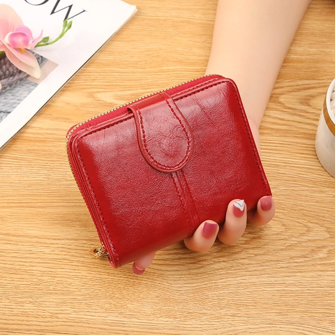 Damen Kurze Geldbörse Kunstleder Reißverschlusstasche Zweifach Kartenhalter Portemonnaie Vintage Elegant Täglich Accessoire