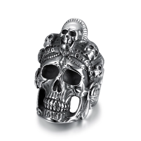 Anillo De Calavera Acero Inoxidable 3D Hueco Tallado Estilo Gótico Punk Rock Plata Vintage Pulido Joyería Para Hombre Unisex