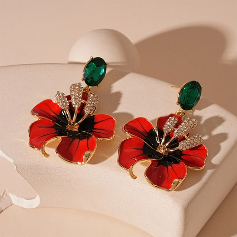 Orecchini Pendenti A Fiore Retrò Con Smalto In Rame Strass E Perno In Argento Sterling 925 Gioielli