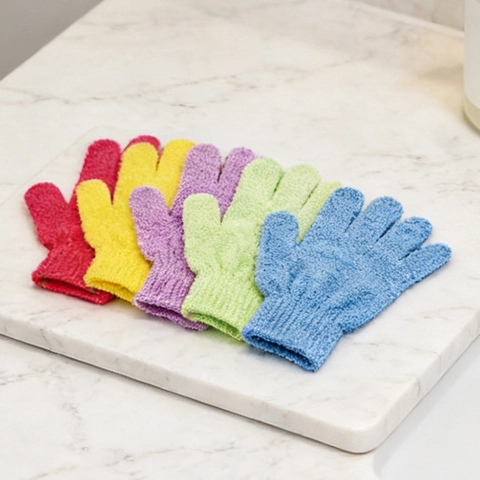 Exfoliërende Badhandschoenen Nylon Scrubwanten Vijfvingerig Ontwerp Voor Diepe Reiniging Douche Body Scrubber Elastische Pols