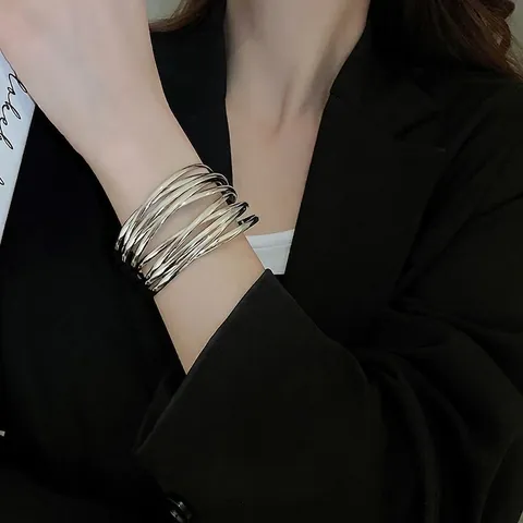 Bracciale Rigido Aperto Multistrato Lega Minimalista Dichiarazione Vuoto Intrecciato Braccialetto Per Donne Gioielli Di Moda