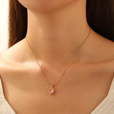 Elegant Heart Pendant Necklace Stainless Steel Chain Copper Cubic Zirconia Sweet Versatile Jewelry For Women
