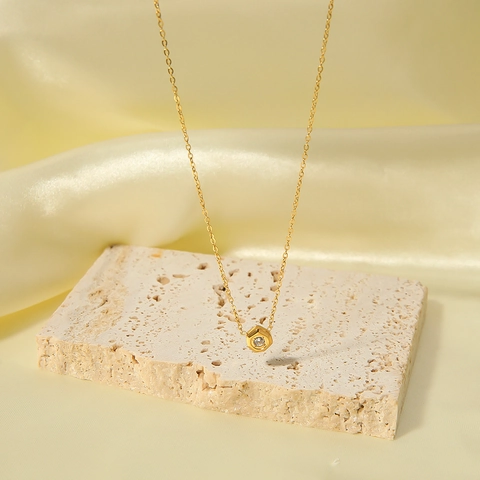 Zeshoek Hanger Ketting 18K Verguld Roestvrij Staal Minimalistisch Geometrisch Zirkoon Sleutelbeen Ketting Sieraden Dames