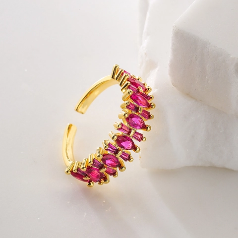 Marquise Cut Rainbow Zircon Adjustable Open Ring 18K Gold Plated Copper Dainty Fashion Jewelry For Women