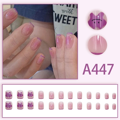 French Pink Purple Gradient Press On Nails Square Round Fake Nails With Glue Sweet Minimalist Daily Art Decoration Women