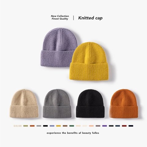 Winter Knitted Beanie Hat Warm Thickened Ribbed Soft Rolled Edge Brimless Solid Color Outdoor Fashion For Men Women