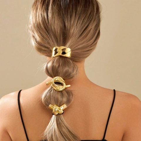 Minimalist Metal Hair Ties Alloy Geometric Chain Knot Design High Elastic Elastic Hair Bands For Women Elegant Headwear