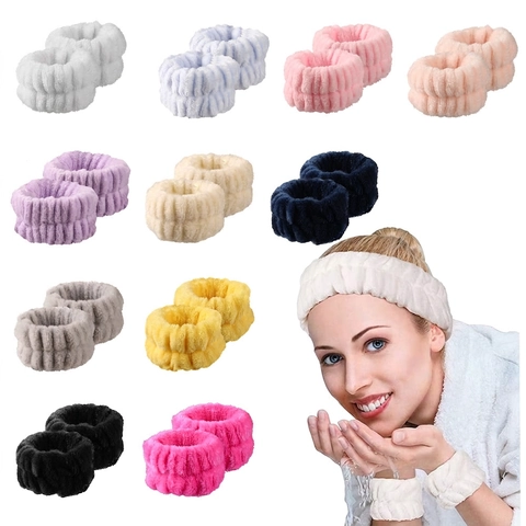 Coral Fleece Face Washing Wristbands And Skincare Headband Absorbent Plush Elastic Soft Flannel For Women Spa Shower