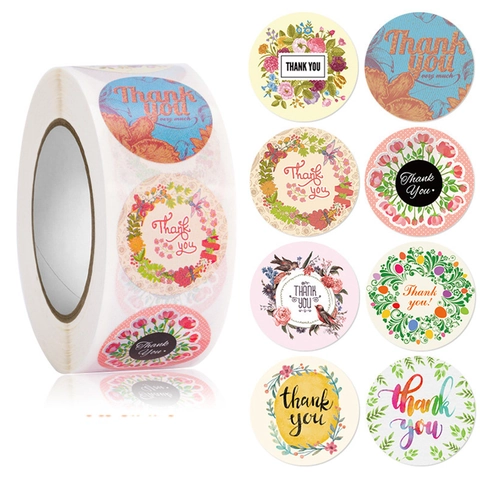 Thank You Stickers Floral Wreath Round Self Adhesive Labels For Gift Packaging Small Business Mailing Decor