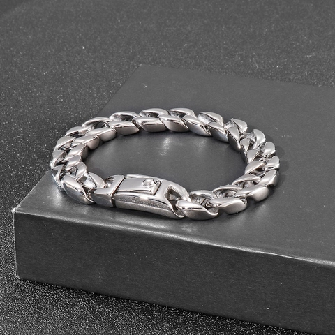 Men Cuban Link Necklace And Bracelet Stainless Steel Silver Color Punk Hip Hop Style Heavy Metal Jewelry