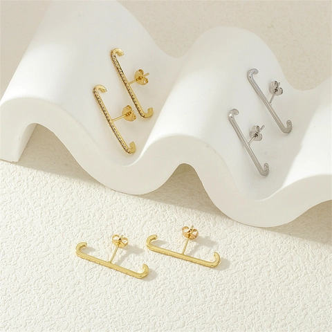 Orecchini a Bottone Ear Climber in Rame e Zirconia per Donna Semplice Placcato Oro Argento Geometrico Line Crawler Gioielli