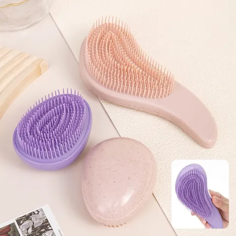 Wheat Straw Detangling Hair Brush And Egg Shaped Scalp Massage Comb Eco Friendly Ergonomic Portable Haircare Tool For Women