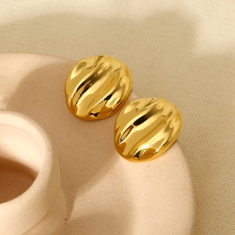 Orecchini a Bottone in Acciaio Inossidabile 316L Minimalisti con Onde Irregolari Placcati in Oro Impermeabili Gioielli alla Moda Donna