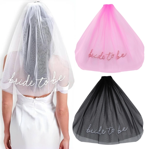 Double Layer Bridal Veil Mesh Tulle With Hair Comb Embroidered Bride To Be Letters For Bachelorette Party Hen Do Wedding