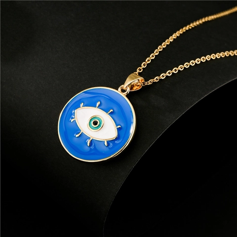 Evil Eye Anhänger Halskette Kupfer Mit Emaille Und Zirkon Minimalistischer Modeschmuck Für Damen