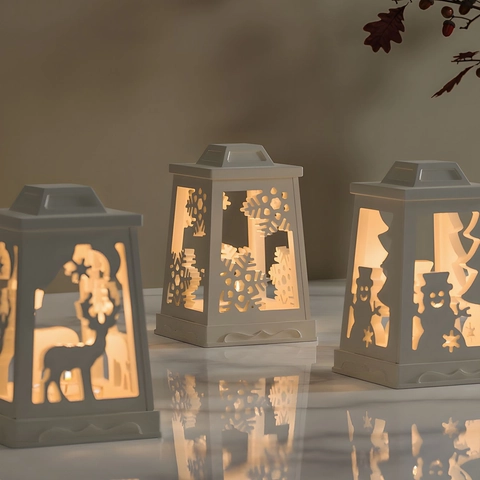 Christmas Lantern Candle Holder Silicone Mold DIY Splicing Hollow Snowflake Deer Snowman Decorative Crafting Tool