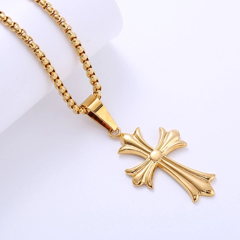 Vintage Kruis Hanger Ketting 316L Roestvrij Staal Verguld Religieuze Sieraden Voor Heren Dames Klassieke Box Ketting