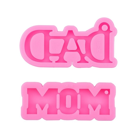 Silicone Mold For DIY Resin Casting Keychain Pendant Letter MOM DAD Design Flexible Mirror Surface Crafting Tool