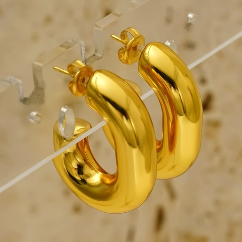 Chunky C-Förmige Creolen Für Damen 18k Vergoldet 304 Edelstahl Hohl Geometrischer Minimalistischer Schmuck Wasserdicht