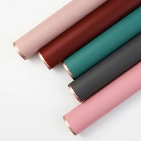 Flower Wrapping Paper Waterproof Gold Edge Matte Jelly Film Floral Bouquet Wrap Florist Packaging Material