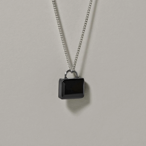 Minimalistische 925 Sterling Silber Schloss Anhänger Halskette Mit Schwarzem Zirkonia Geometrischer Schmuck Für Damen