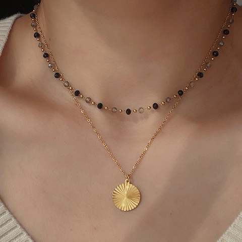 Elegant Colored Crystal Bead Choker Necklace Stainless Steel 18K Gold Plated Clavicle Chain For Women Fashion Jewelry