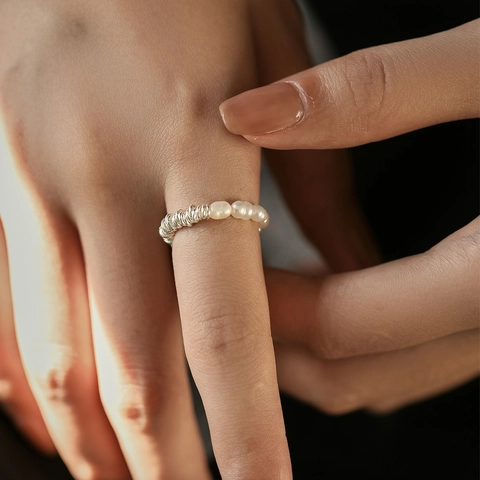 925 Sterlingsilber Künstliche Perle Elastischer Ring Für Damen Minimalistische Spirale Spule Eleganter Ring Mode Schmuck