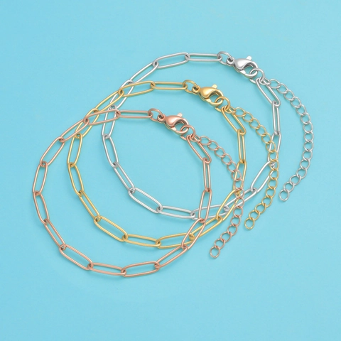 Paperclip Chain Bracelet 304 Stainless Steel 18K Gold Plated Minimalist Adjustable Jewelry With Extender Chain For Women Men