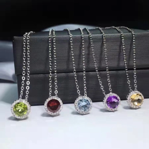 Collana Con Ciondolo Halo Argento Sterling 925 Tondo Pietra Preziosa Naturale Colorata Gioielli Eleganti Da Donna