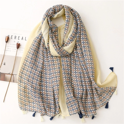 Bohemian Geometrische Print Kwastje Omslagdoek Sjaal Vrouwen Lichtgewicht Polyester Zonnescherm Ademend Strand Reis Accessoire