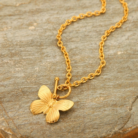 Collana Con Ciondolo A Farfalla In Acciaio Inossidabile Con Chiusura OT Catena O Gioielli Vintage Per Donna